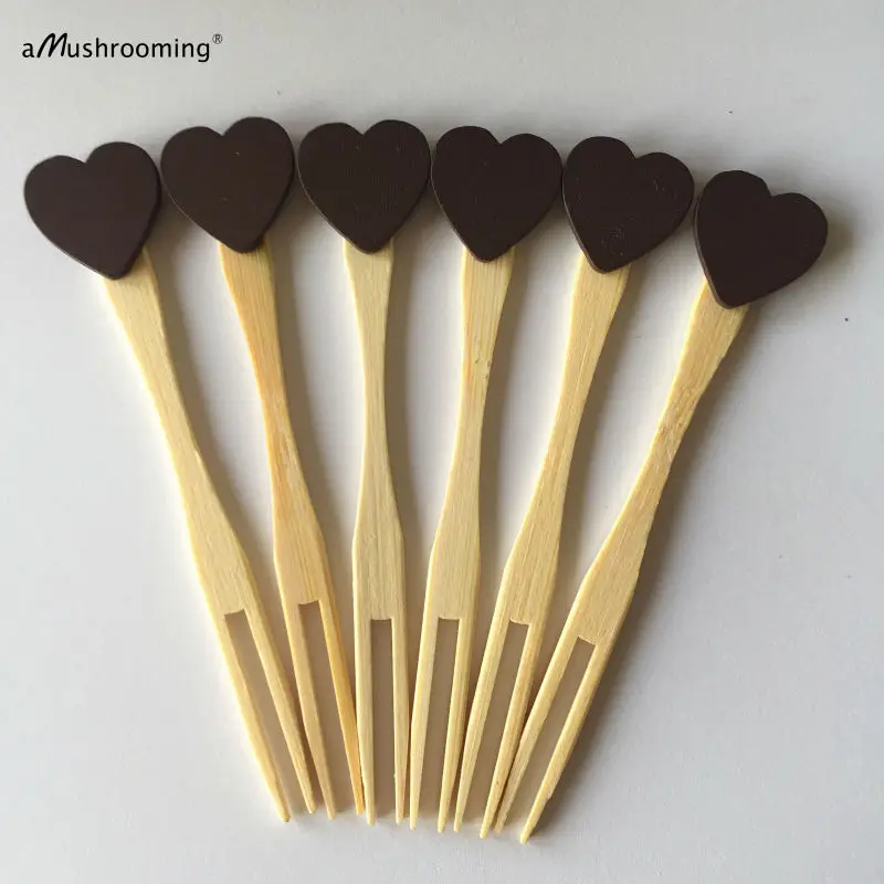 (25 шт./лот) Бамбуковые буфетные медиаторы с кофейным сердцем украшения для еды