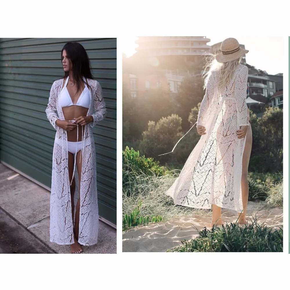 Пляжная накидка женское кружевное бикини длинное пляжное платье парео туники