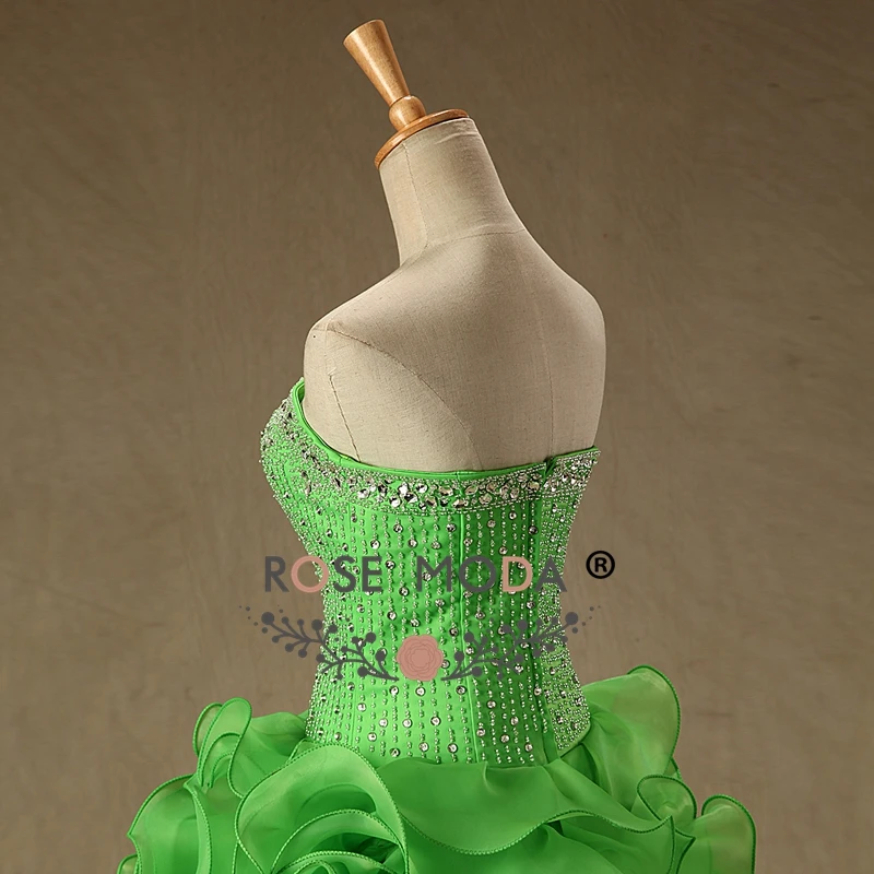 Розовое платье без бретелек зеленое Quinceanera с оборками бальная юбка кристаллами