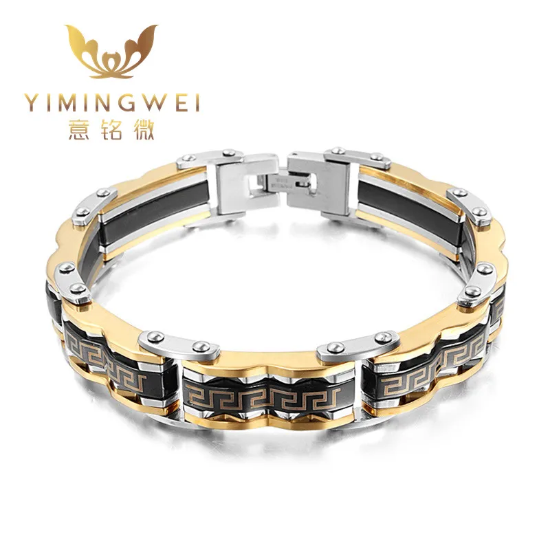 Beautiful men's bracelet fashion Great Wall pattern stainless steel for men black plated jewelry gift | Украшения и