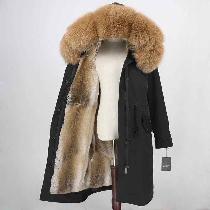 black camel OFTBUY, водонепроницаемая верхняя одежда, парка, зимняя куртка, Женское пальто с натуральным мехом, Воротник из меха серебристой лисы, капюшон, натуральный мех кролика, подкладка, теплая - Цвет: black camel