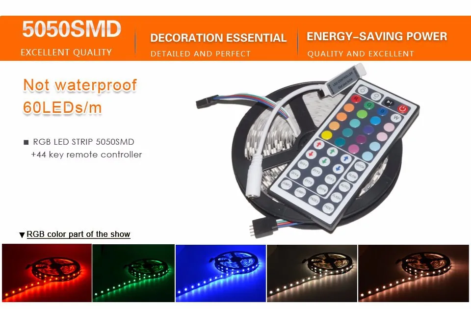 Foxaon бренд 5050 Светодиодная лента 5 м 300 светодиодный SMD RGB 60 светодиодный/M Epistar SMD лампы DC12V гибкий светильник+ 44key ИК дистанционный светильник ing 5 м/рулон