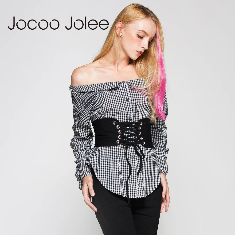Jocoo Jolee Off Shoulder Plaid Blouse with Sashes - Women's Lantern Bow Sleeve Loose Streetwear Shirt Autumn Casual New Arrivals image 4