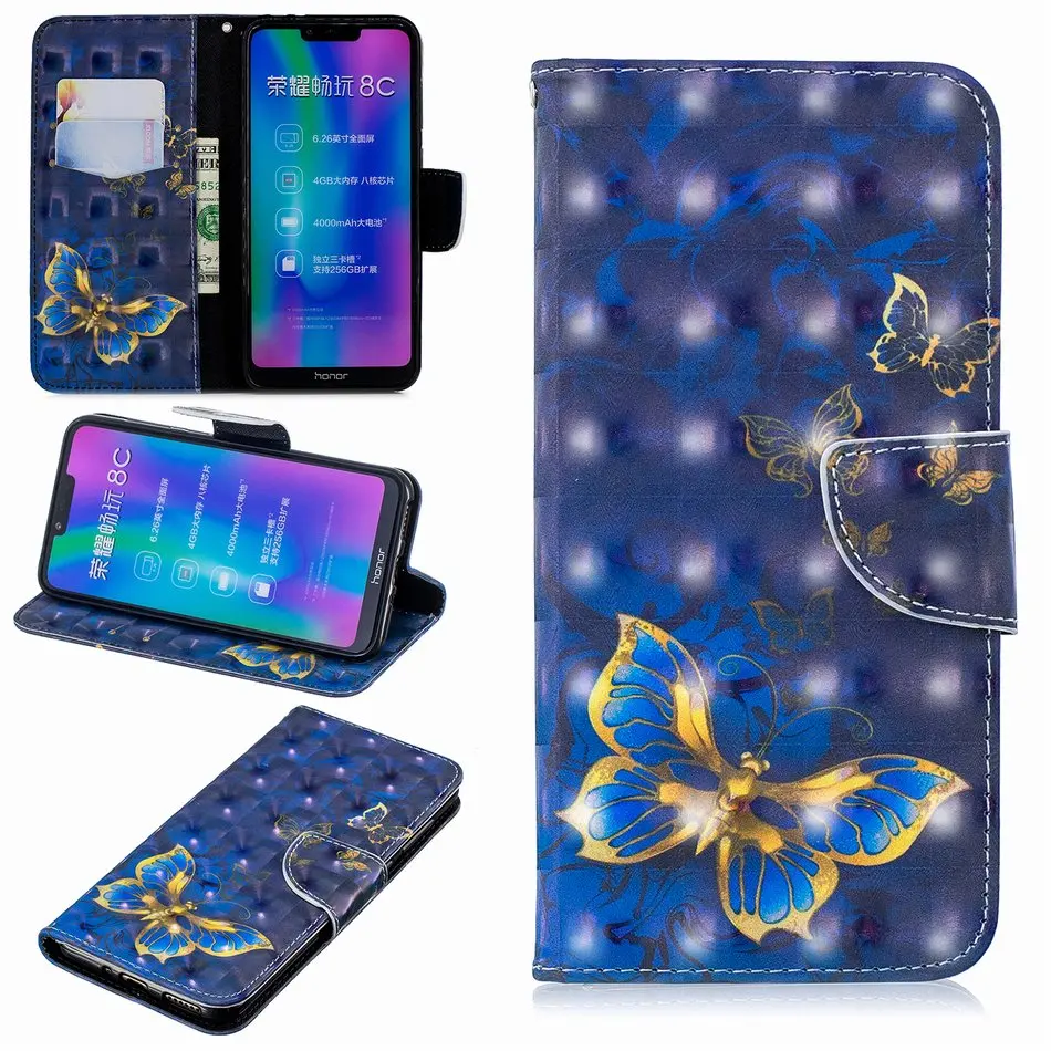 Чехлы с подставкой, кожаный чехол для huawei mate 10 20 Lite P10 P20 Pro Nova 3i P Smart Honor 8C Y5 Y6 Y7, слот для карт, бабочка D07Z