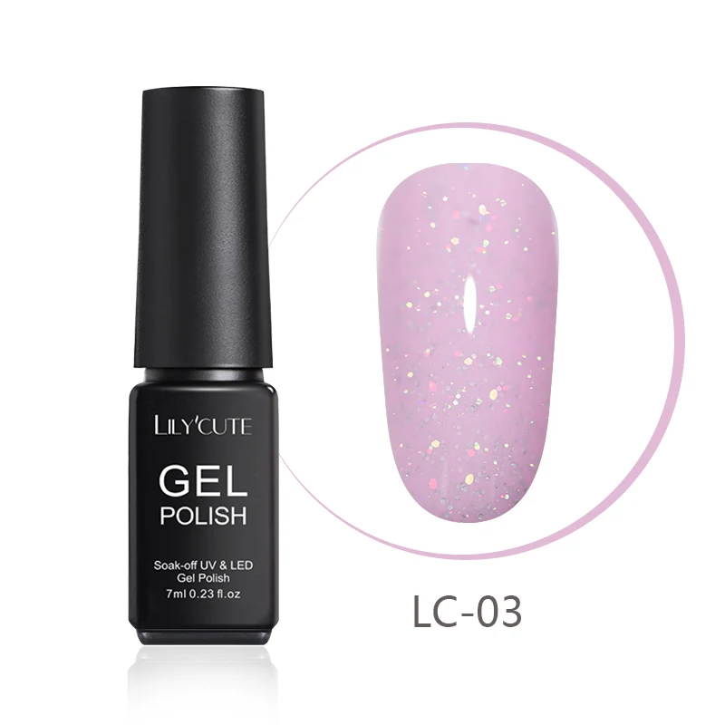LC-03 LILYCUTE, 7 мл, блеск для ногтей, УФ-Гель-лак, блестящий, серый, фиолетовый цвета, замачивается, стойкий УФ гель для ногтей, Гель-лак - Цвет: LC-03