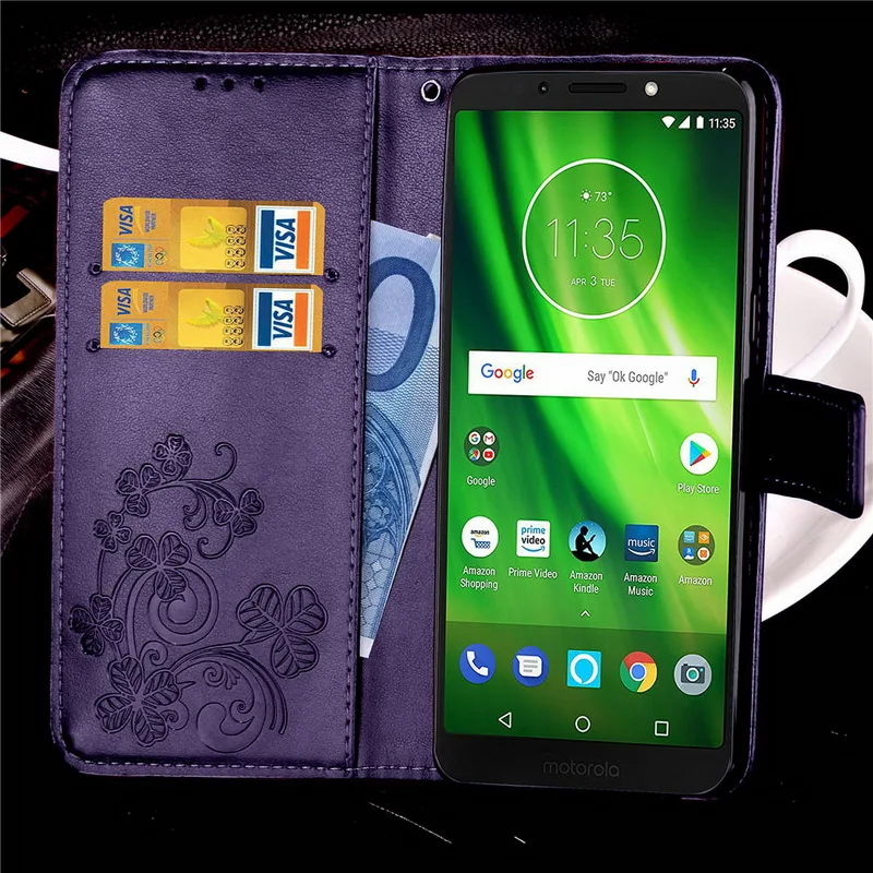 Счастливый клевер кошелек кожаный чехол для Motorola Moto G6 играть Флип с держатель