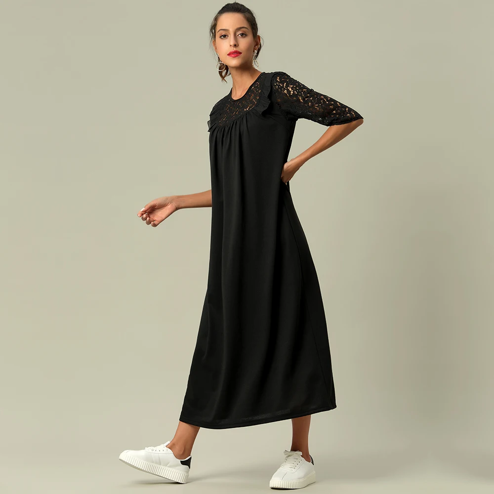 Женское модное повседневное ажурное кружевное платье макси мусульманская