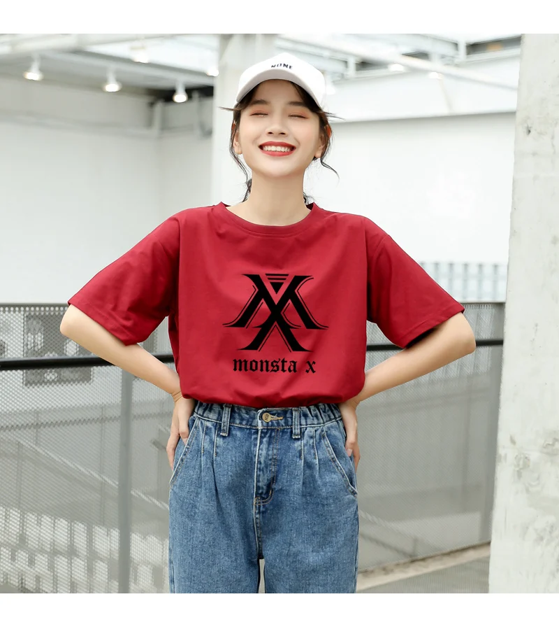MONSTA X Kpop футболка для женщин в Корейском стиле Ulzzang короткий рукав хлопок топы футболки Летняя мода Повседневная Уличная Harajuku tumblr футболка