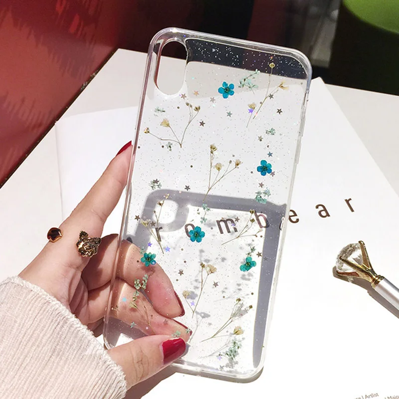 Moskado настоящие сушеные цветы прозрачный чехол для телефона для iphone 6 6s 7 8 Plus прозрачный мягкий ТПУ красивый чехол для iphone X XS Max XR - Цвет: 4255