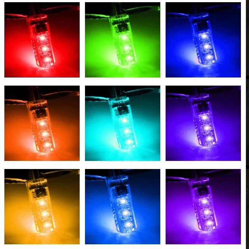 2 шт. T10 RGB W5W Светодиодные Габаритные фонари для автомобиля SMD с пультом