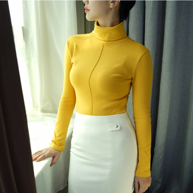 Toppick Plus Size Womens Tops And Blouses Solid Blouse Women Tops Turtleneck Basic Bottoming Long Sleeve Shirt Blusa