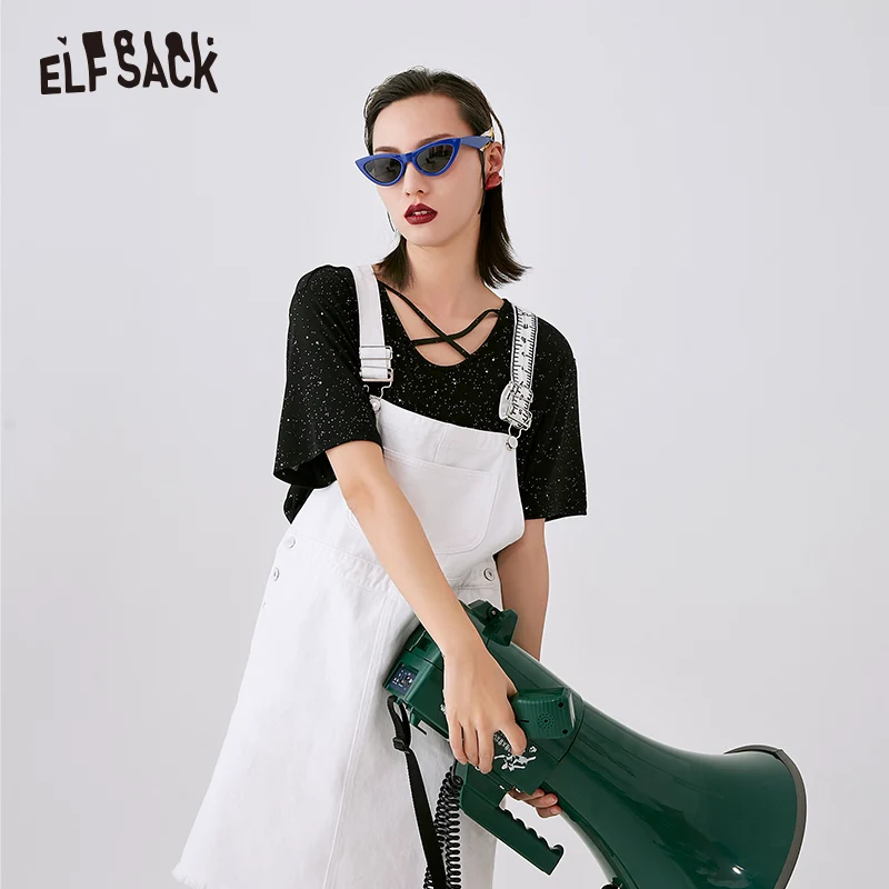 Женское джинсовое платье из хлопка ELF SACK белые дамские платья А силуэта без