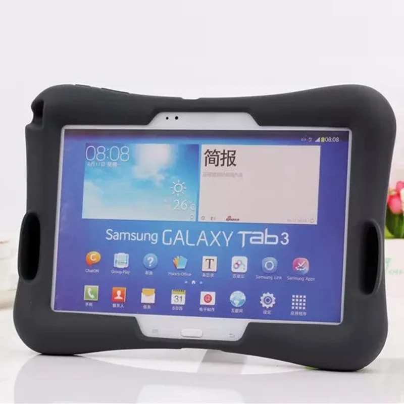 Чехол для samsung Galaxy Tab 4 10,1 T530 531 T535/Lenovo Tab 3 10,1 P5200 P5210 P5220, Мягкий силикон, резина, детский противоударный планшет чехол - Цвет: Черный