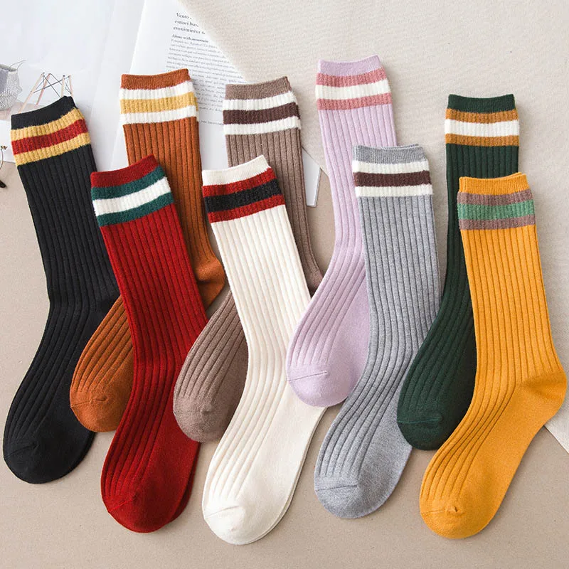 5 colors random Зимние женские толстые теплые полосатые цветные высокие модные повседневные носки - Цвет: 5 colors random