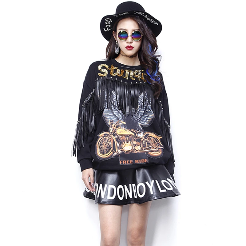 Весенне осенние женские свитшоты с буквенным принтом Орел блестками и