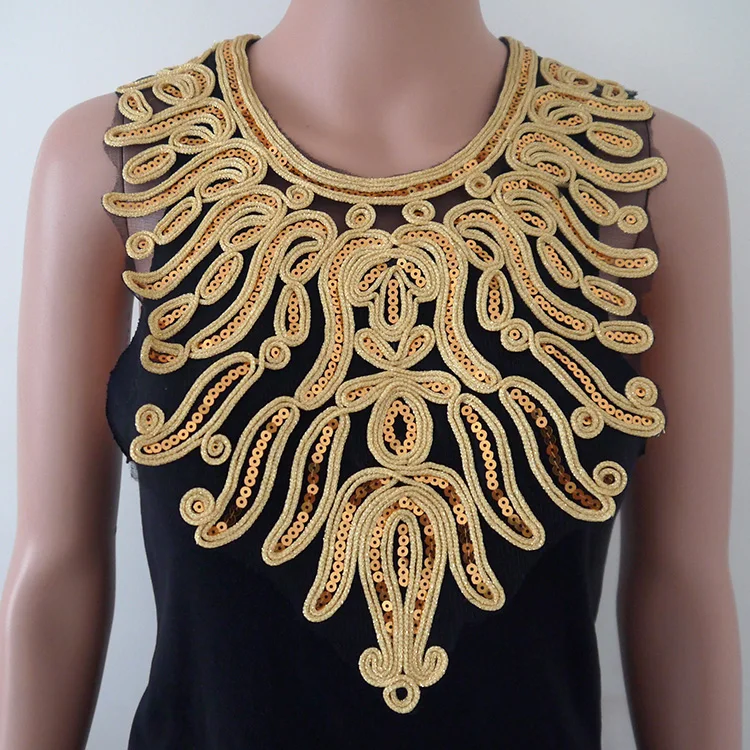 1 шт. золотой воротник серебряное ремесло Venise блестки Цветочная вышитая