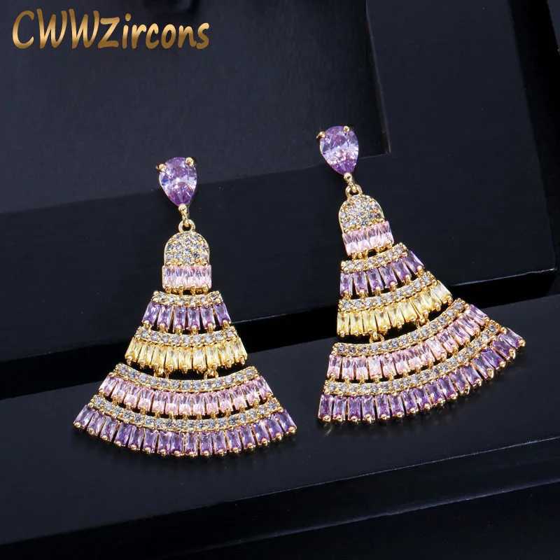 multicolor CWWZircons элегантные винтажные дизайнерские разноцветные розовые фиолетовые Аметистовые кубические циркониевые длинные висячие серьги с драгоценными камнями для женщин CZ455 - Цвет камня: multicolor