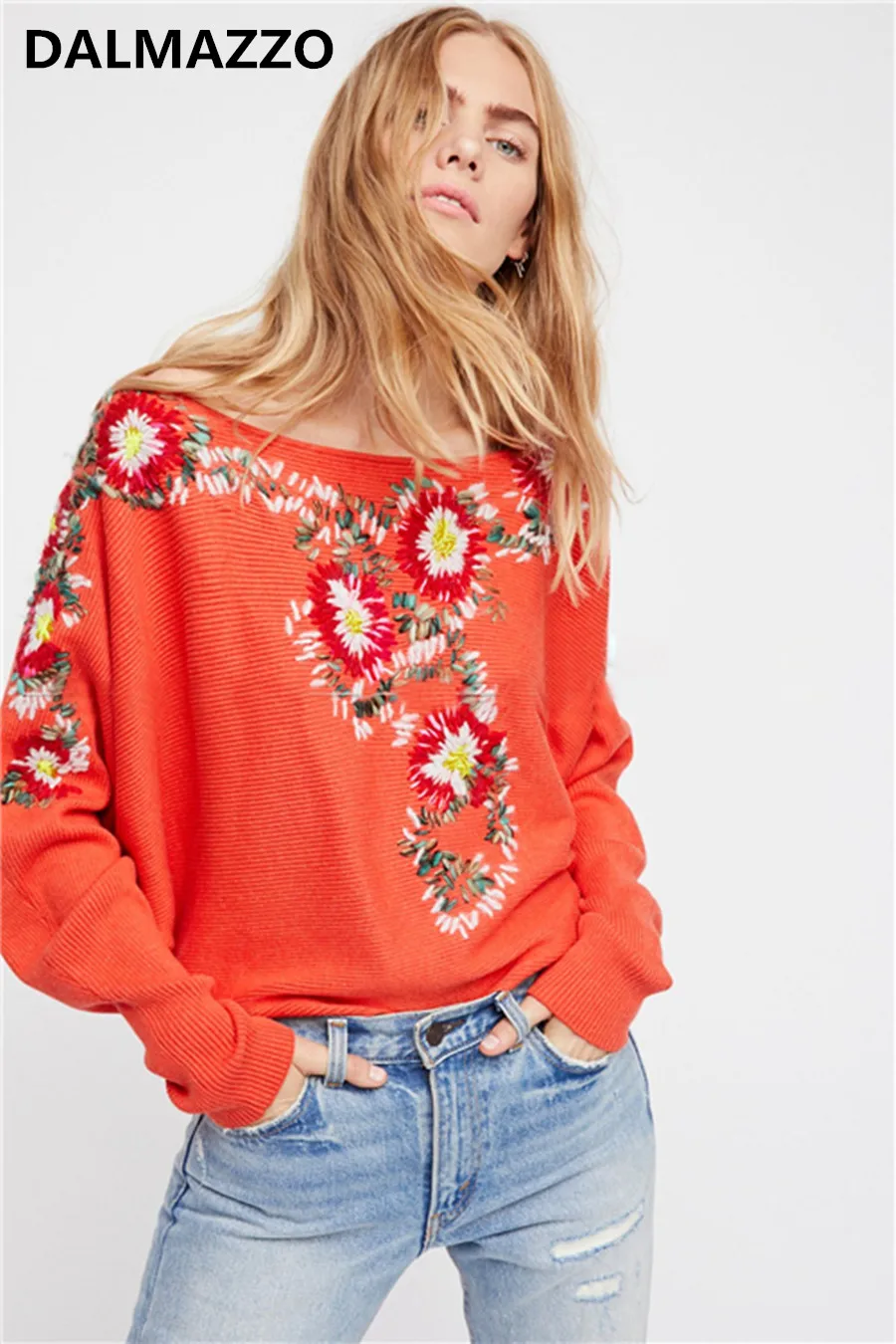 Ethnic Printed Embroidery Mexican Slash Neck Women Long Sleeve Pullover Sweater 2017 Autumn Luxury Brand Boho People Clothing | Женская