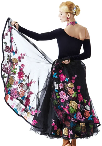 Новинка 2016 платья для танцев foxtrot с цветочной вышивкой на заказ женское платье