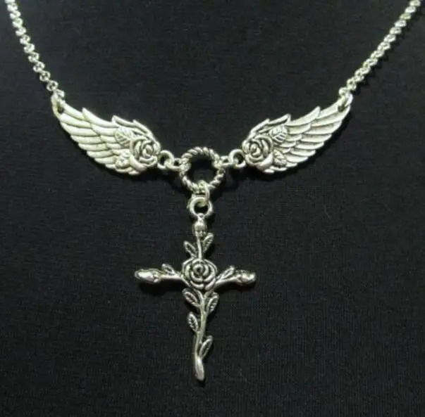 Винтажные серебряные розы Крылья Ангела крест красивые ожерелья с подвесками
