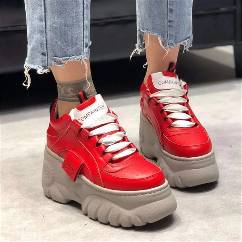 Женская обувь белые ультралегкие кроссовки из натуральной кожи на платформе