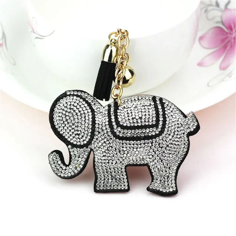Cute Animal Elephant Crystal Golden Ball Korean Velvet KeyChain For Women Bag Holder Car Key Chain | Украшения и аксессуары