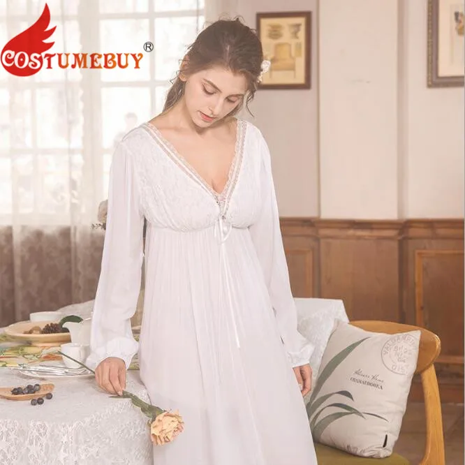 Costumebuy женское винтажное белое платье в викторианском стиле средневековая принцесса Ночная Рубашка домашняя одежда длинный рукав