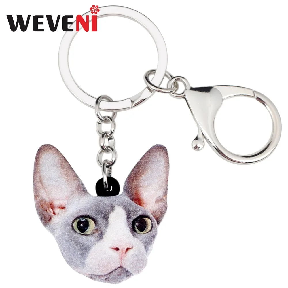 WEVENI оригинальные акриловые аниме Hairless Sphynx брелки для ключей кольца ювелирные