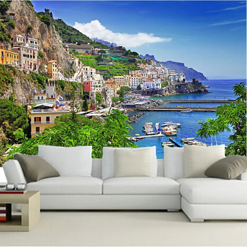 Пользовательские 3D фрески Италия Дома Марины горы Positano города обои гостиной