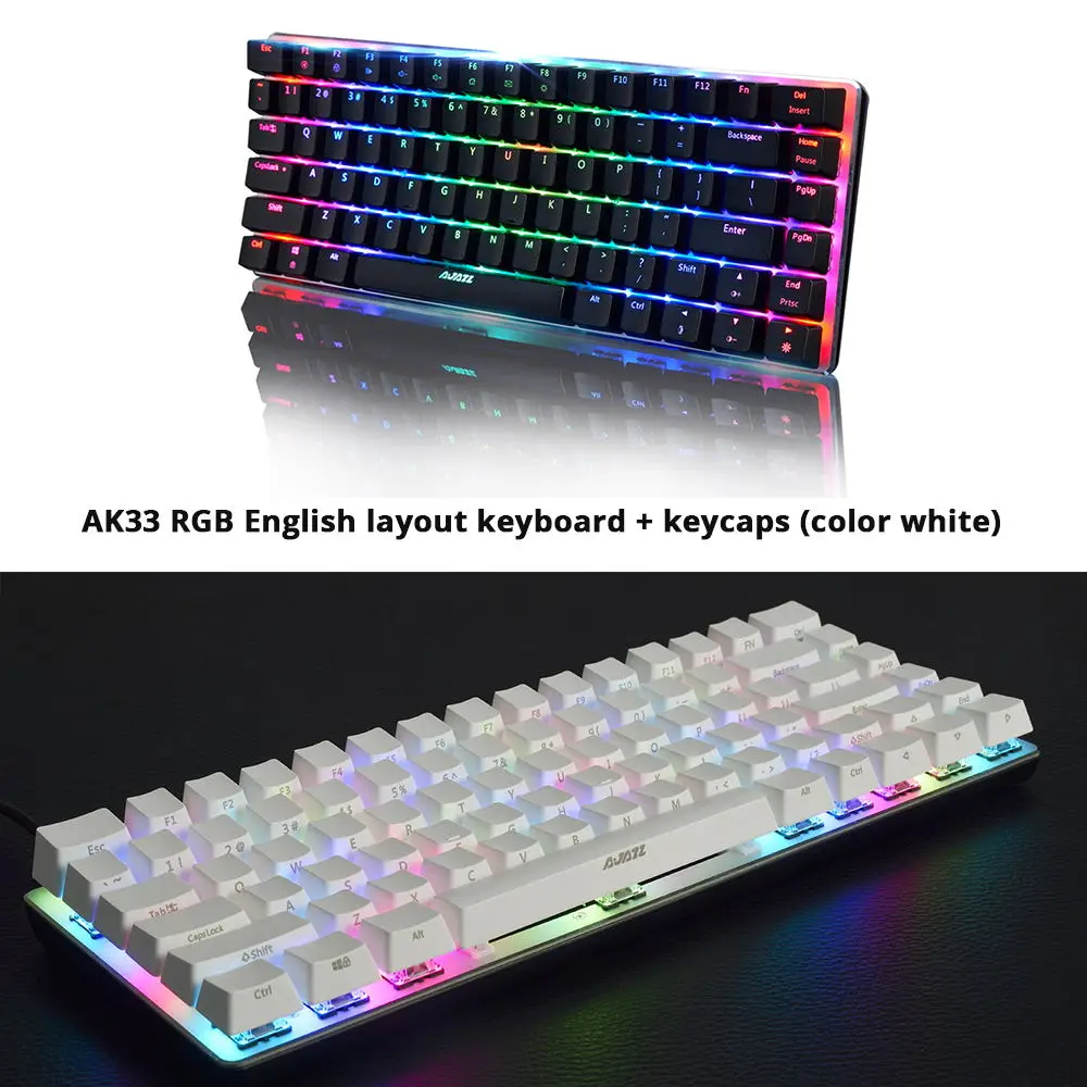 Ajazz AK33 82 ключи механической клавиатуры проводной/беспроводной Русский/Английский Подсветки RGB/1 цвет игровой клавиатурой с подсветкой - Цвет: RGB EN and Keycaps-2