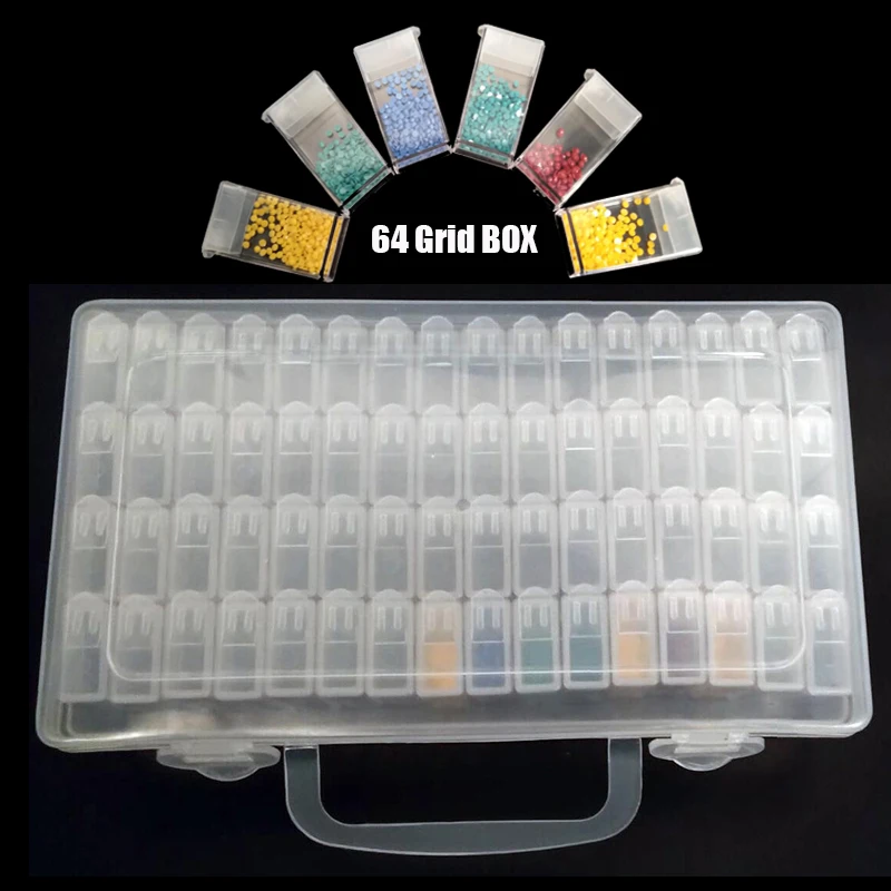 Набор инструментов для алмазной вышивки! 64 Решетки прозрачный пластиковый ящик