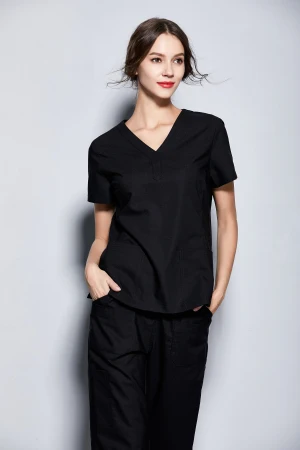 black New Women's Medical Black Scrubs Ladies' Short Sleeve Scrub Uniforms Set Dental Clinic Fancy Design Surgical Clothes Slim Fit - Цвет: black