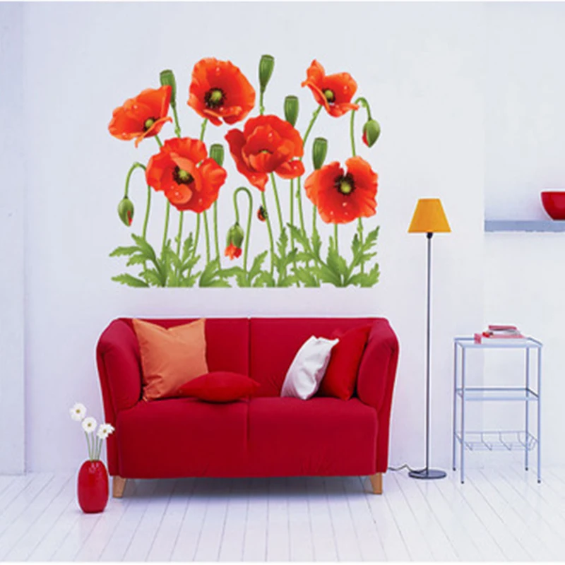 Новые съемные настенные наклейки с красным маком домашний декор художественные
