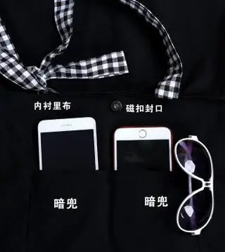 Женская Холщовая Сумка с бантом черная сумка на плечо портативная в клетку для