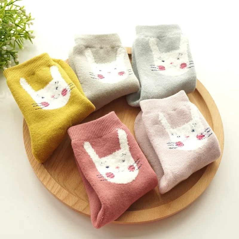 5 пар/партия зима Румяна кролика утолщение детей Обувь для девочек хлопковые