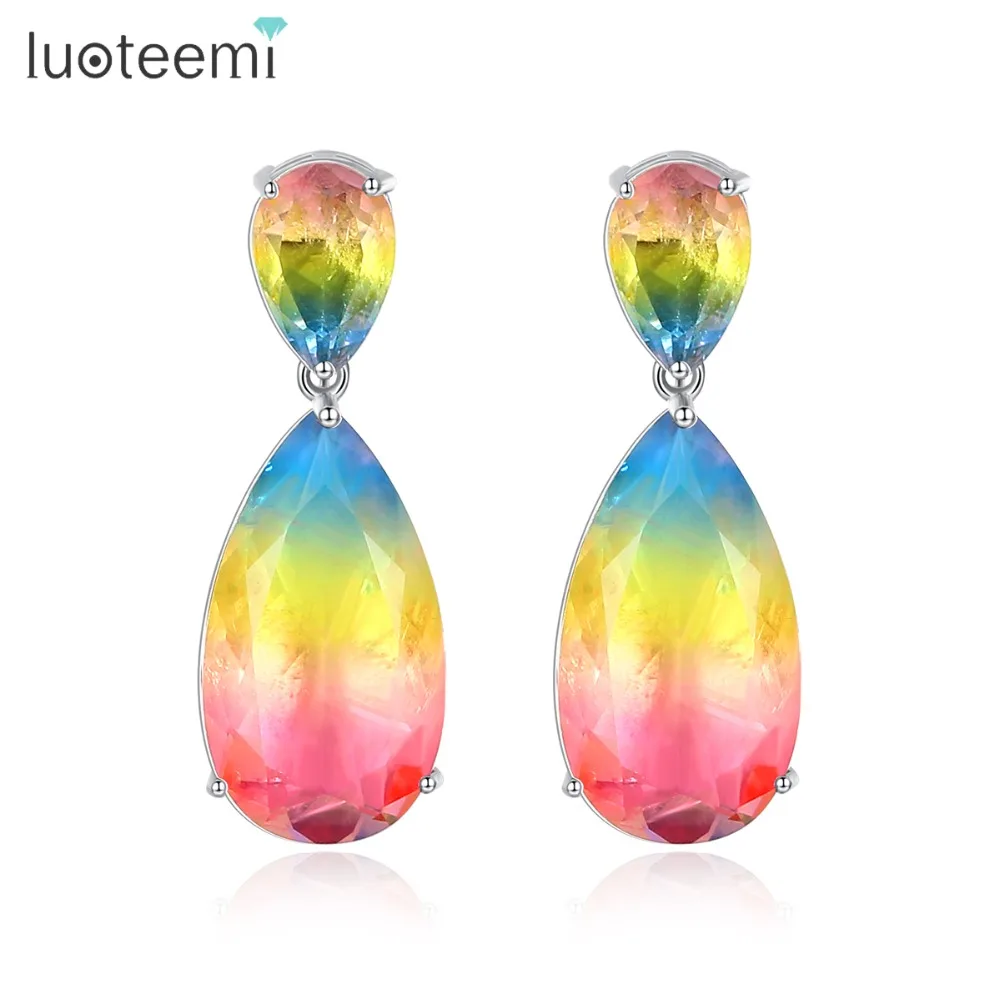 Изысканные висячие серьги LUOTEEMI для женщин Свадебные Роскошные Цветные подвески