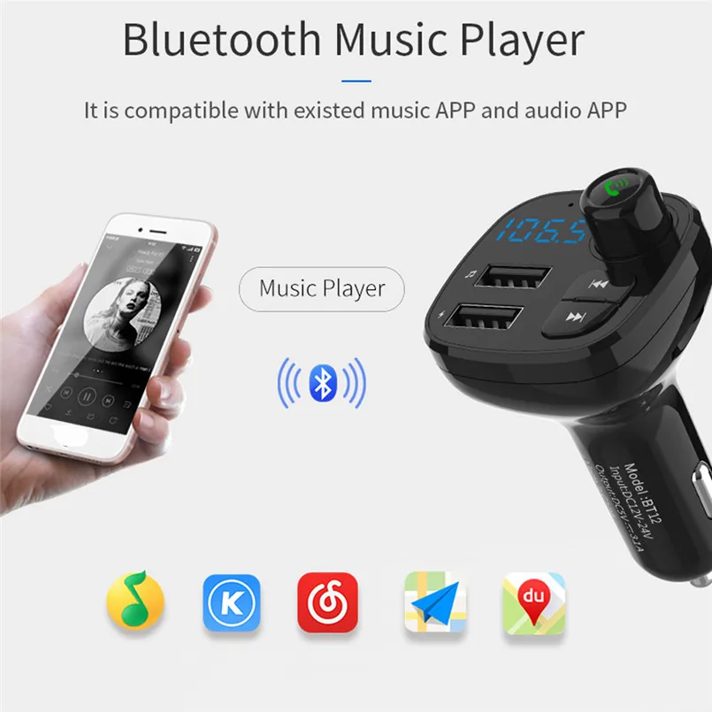 Беспроводной автомобильный FM передатчик mp3 плеер Bluetooth Handsfree поддержка звонков TF