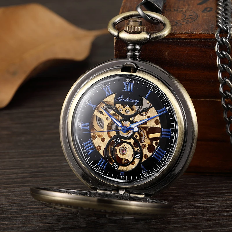 Часы мужские механические карманные в стиле ретро бронзовые стимпанк с ручным