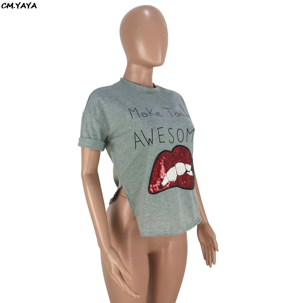 2019 Новая летняя Женская Сексуальная футболка с коротким рукавом блестками