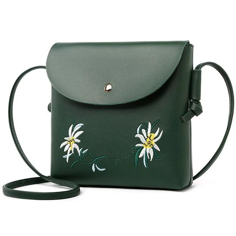 Высокое качество PU кожа цветок Вышивка Для женщин Курьерские сумки Винтаж