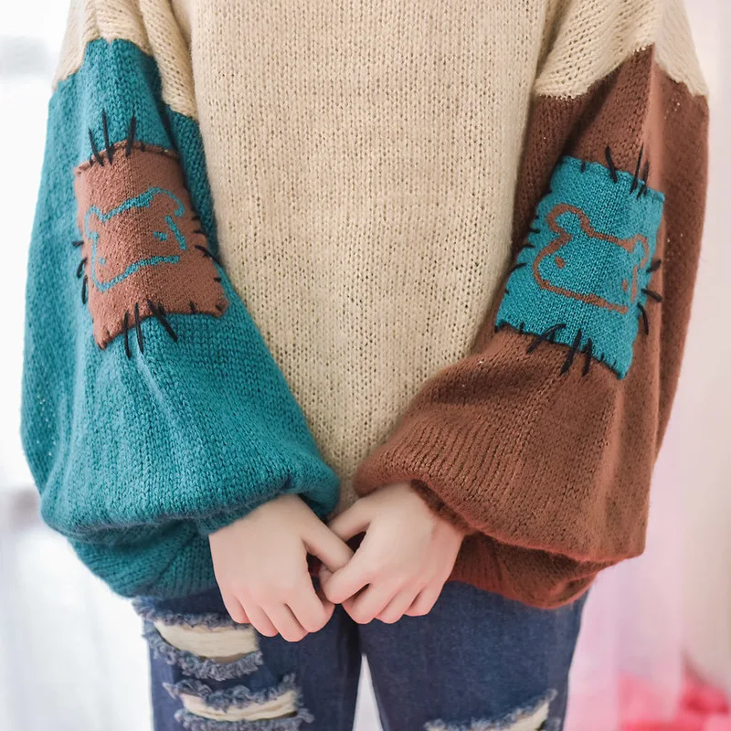 Оригинальный дизайн Осенние Пуловеры с рукавами в форме фонаря стиле девушки