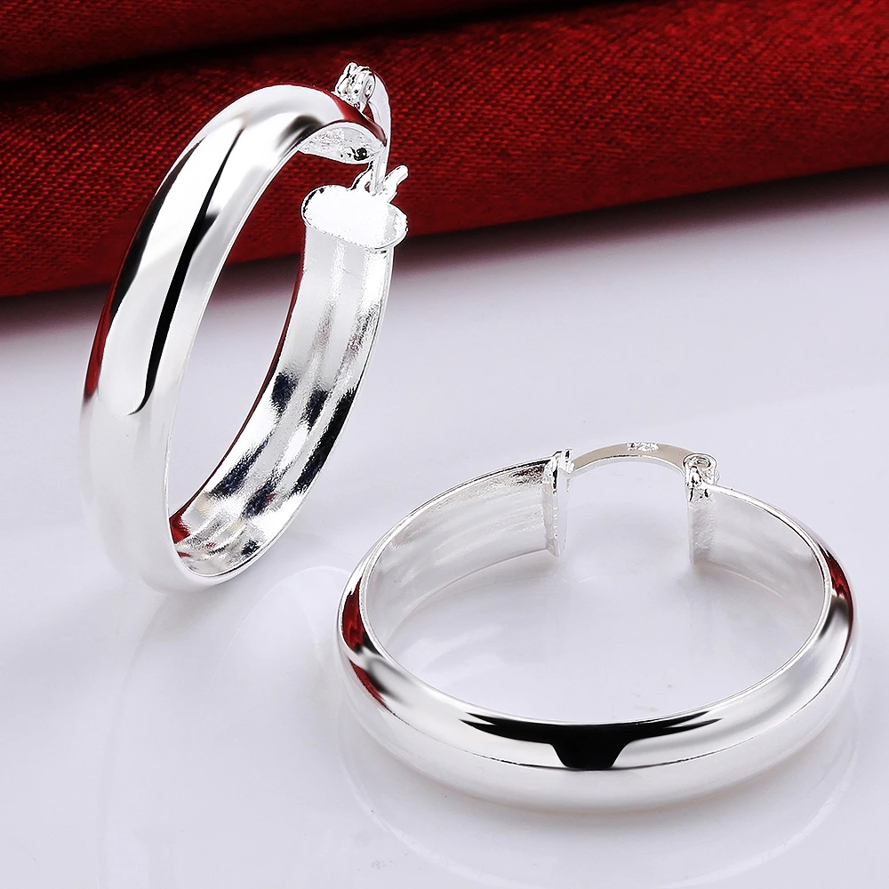 

Silver 925 Hoop Earrings for Women Smooth Round Circle Earing Brincos Femme Fashion Statement Jewelry Accessories Bijoux