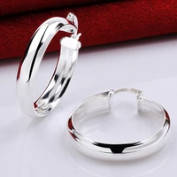 silver 925 hoop earrings for women smooth round circle earing brincos femme fashion statement jewelry accessories bijoux