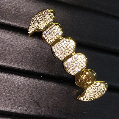 VANAXIN Панк зубы Grillz мужские ювелирные изделия зубной рта Панк зубы шапки вечерние подарок AAA Bling кубический золотистый, циркониевый крутой - Окраска металла: Золотой цвет