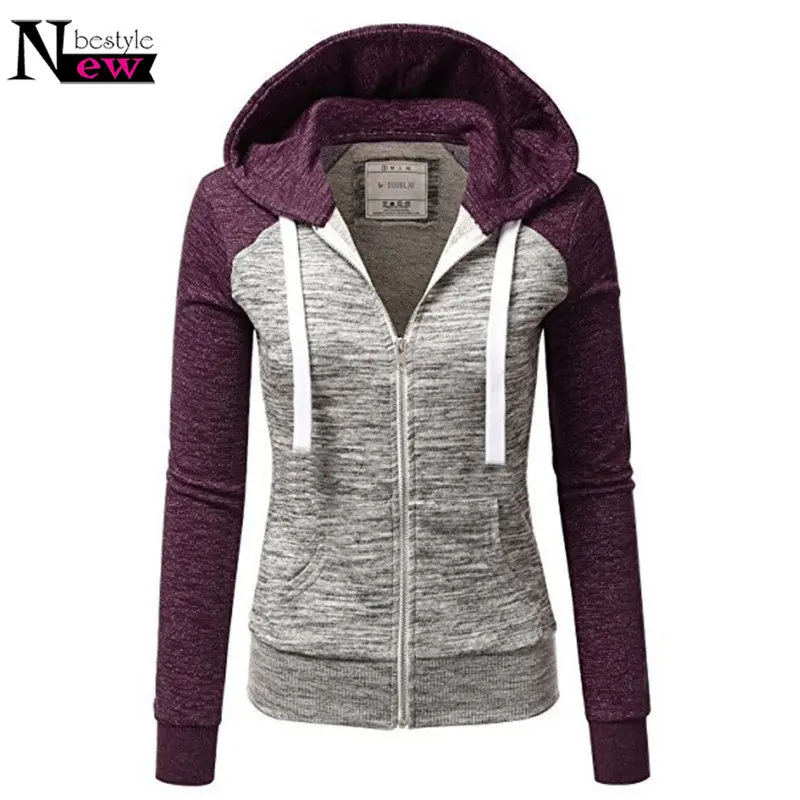 purple grey hoodies Женские толстовки с капюшоном, толстовки с карманами на молнии, Женская толстовка с капюшоном с длинным рукавом, Женская бейсбольная куртка, верхняя одежда контрастных цветов - Цвет: purple grey hoodies