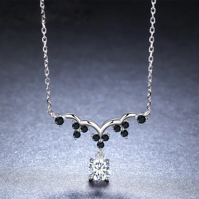 SILVER AGELESS Real 925 Sterling Silver White Zircon/Black Spinel Pendant Necklace for Woman Beautiful Chian | Украшения и