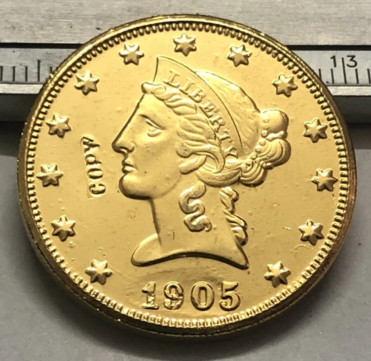 1905 США Свобода голова (девиз на обратной стороне) $10 Золотая копия монета