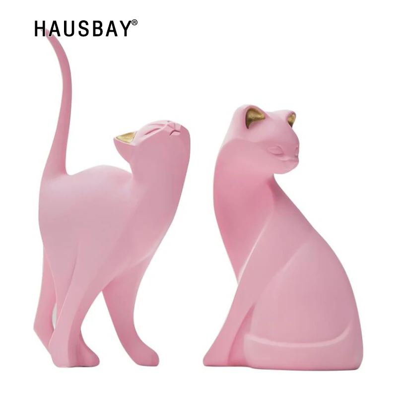 

2pcs/Set Nordic Style Pink Kitten Ornaments Cute Animal Cat Sculpture Home Decoration Statue Lovers Gift Desktop Crafts 05495