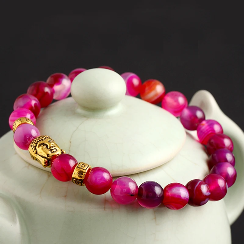 Женский и мужской браслет унисекс с голубыми бусинами из лавы оникс Йога Будда