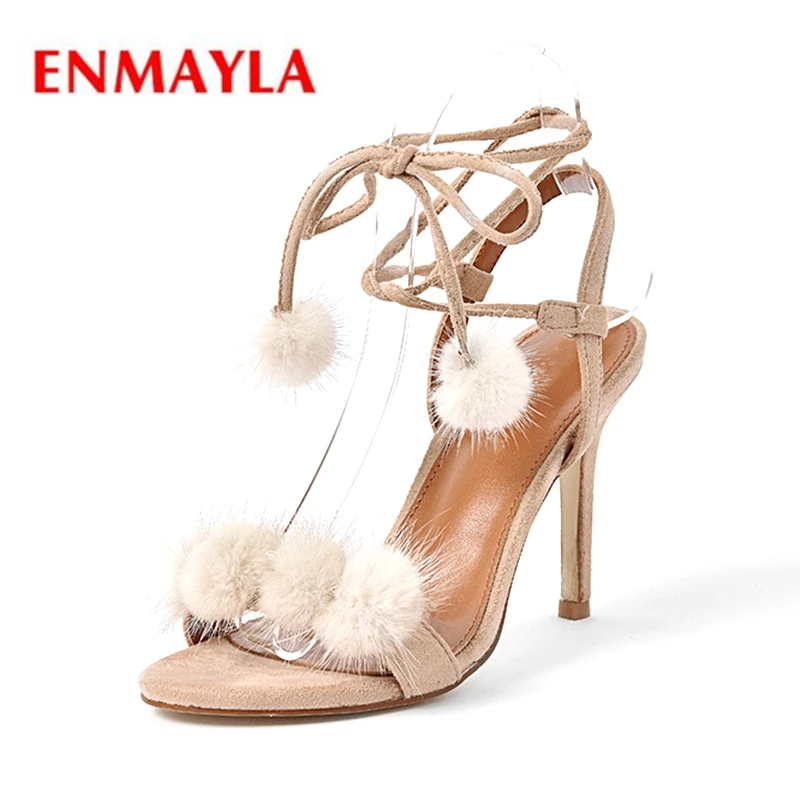 ENMAYLA новые модные летние женские однотонные сандалии из искусственного меха с